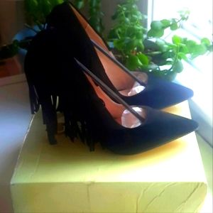 Chase + Chloe Black Fringe Heels size 5.5